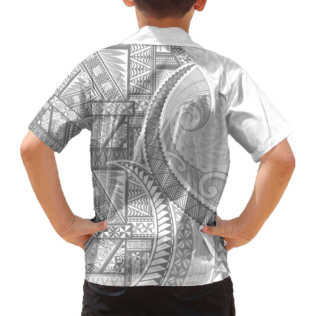 Tonga White Sunday Family Matching Off Shoulder Short Dress and Hawaiian Shirt Lotu Tamaiti Ngatu Tribal - Polynesian Pride