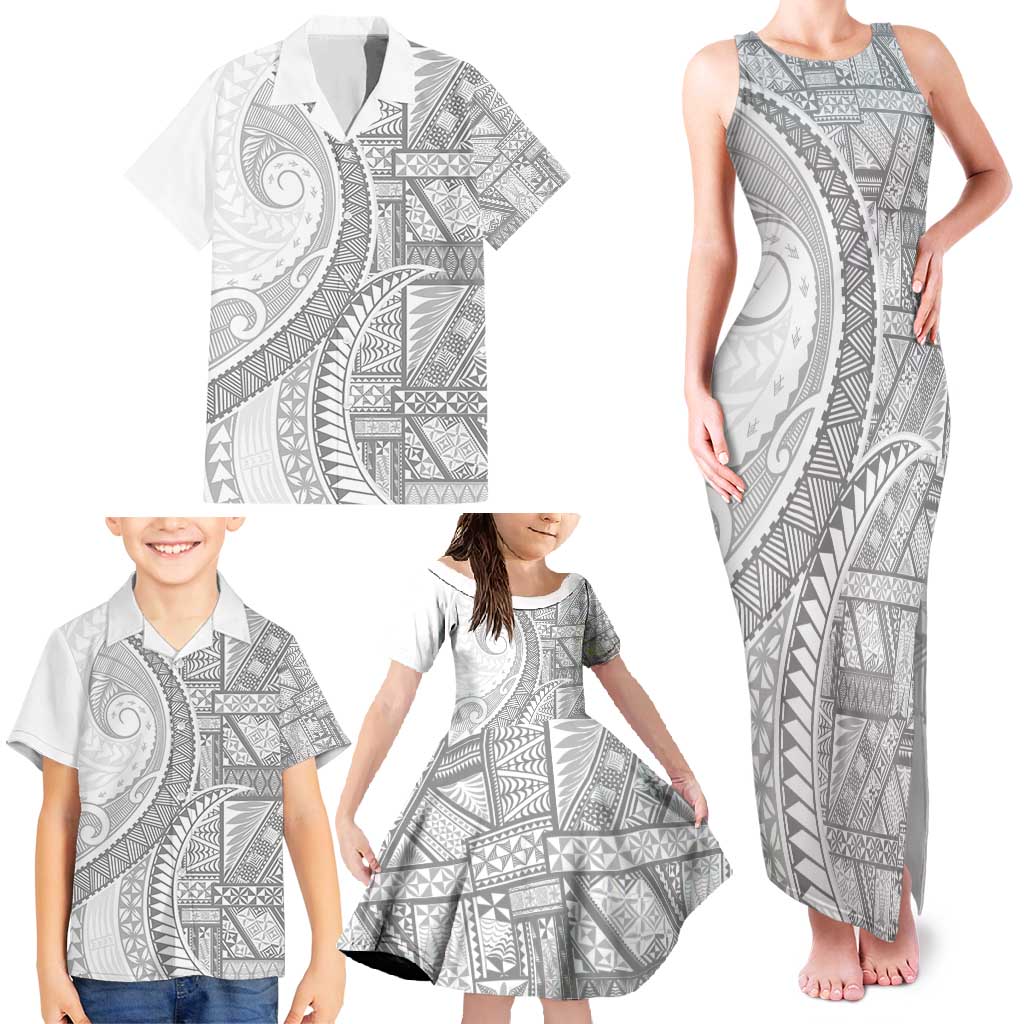 Tonga White Sunday Family Matching Tank Maxi Dress and Hawaiian Shirt Lotu Tamaiti Ngatu Tribal - Polynesian Pride