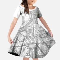 Tonga White Sunday Kid Short Sleeve Dress Lotu Tamaiti Ngatu Tribal - Polynesian Pride