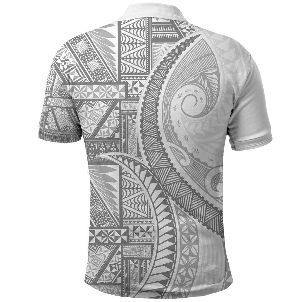 Tonga White Sunday Polo Shirt Lotu Tamaiti Ngatu Tribal - Polynesian Pride
