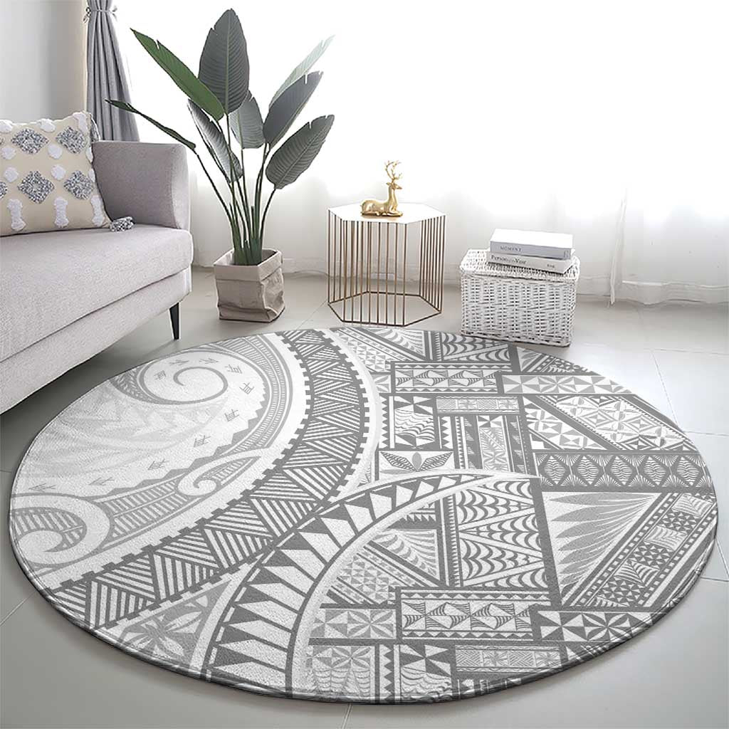 Tonga White Sunday Round Carpet Lotu Tamaiti Ngatu Tribal - Polynesian Pride