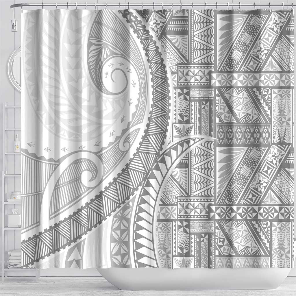 Tonga White Sunday Shower Curtain Lotu Tamaiti Ngatu Tribal - Polynesian Pride