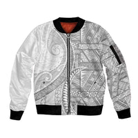 Tonga White Sunday Sleeve Zip Bomber Jacket Lotu Tamaiti Ngatu Tribal - Polynesian Pride