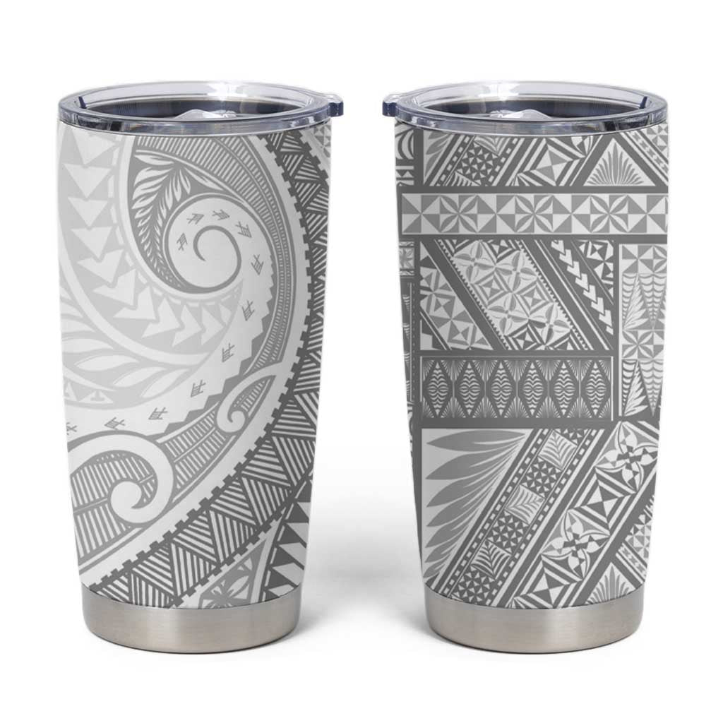 Tonga White Sunday Tumbler Cup Lotu Tamaiti Ngatu Tribal - Polynesian Pride
