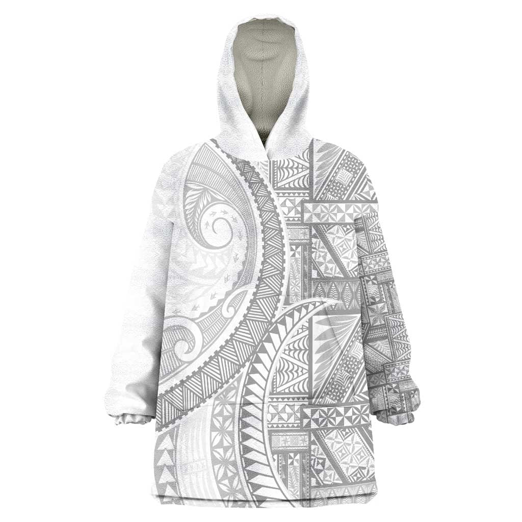 Tonga White Sunday Wearable Blanket Hoodie Lotu Tamaiti Ngatu Tribal - Polynesian Pride