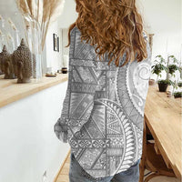 Tonga White Sunday Women Casual Shirt Lotu Tamaiti Ngatu Tribal - Polynesian Pride