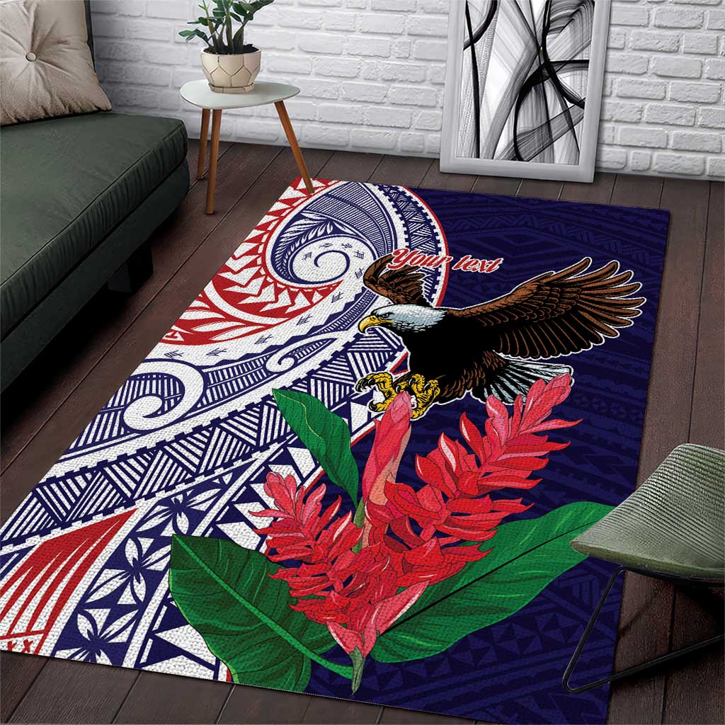 American Samoa Bald Eagle Personalized Area Rug Polynesian Teuila Flowers - Polynesian Pride