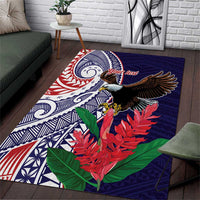 American Samoa Bald Eagle Personalized Area Rug Polynesian Teuila Flowers - Polynesian Pride