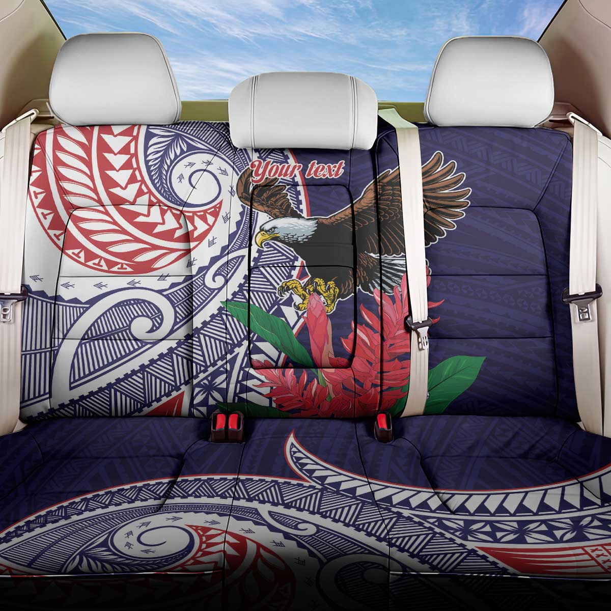 American Samoa Bald Eagle Personalized Back Car Seat Cover Polynesian Teuila Flowers - Polynesian Pride