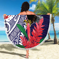 American Samoa Bald Eagle Personalized Beach Blanket Polynesian Teuila Flowers - Polynesian Pride