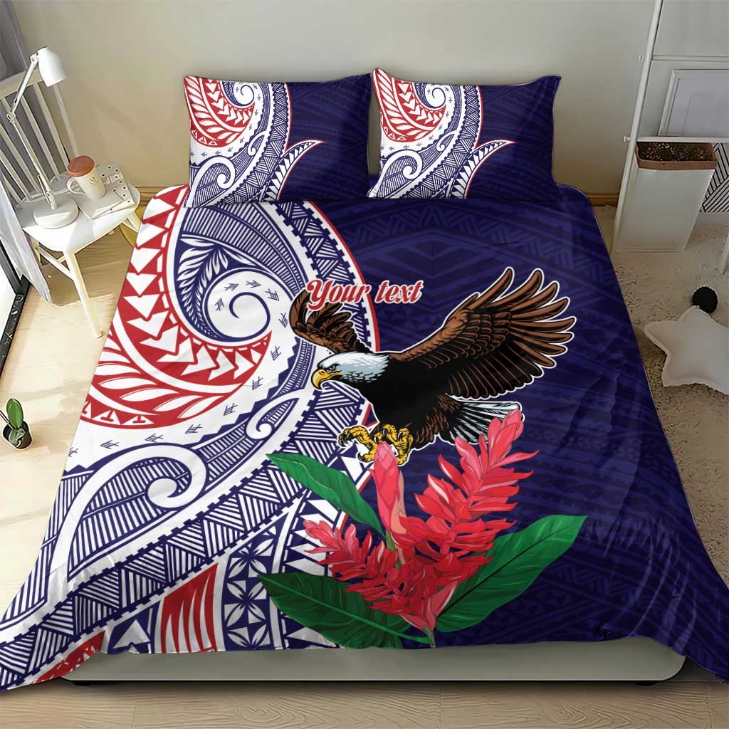 American Samoa Bald Eagle Personalized Bedding Set Polynesian Teuila Flowers - Polynesian Pride