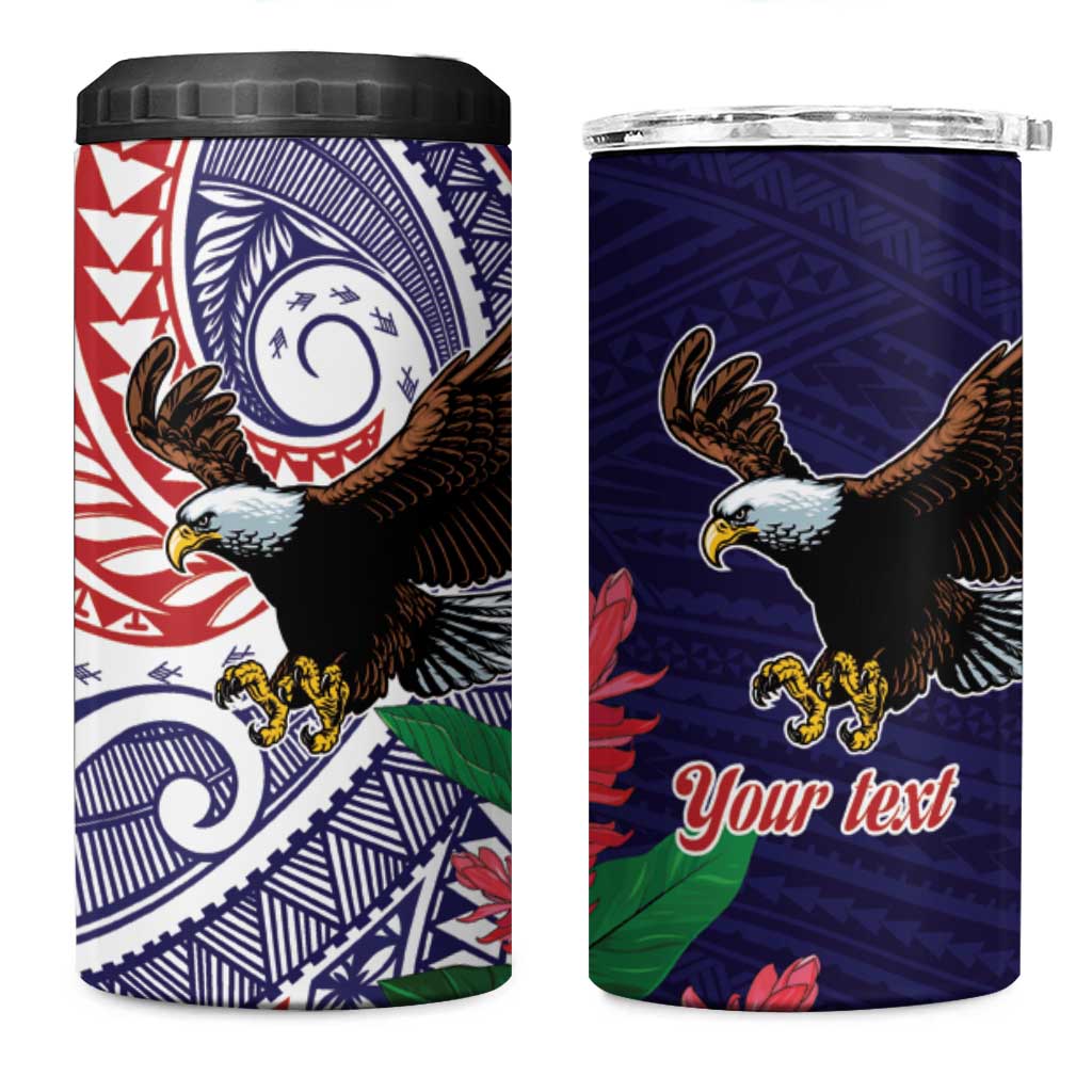American Samoa Bald Eagle Personalized 4 in 1 Can Cooler Tumbler Polynesian Teuila Flowers LT9 One Size: 16 oz Blue - Polynesian Pride