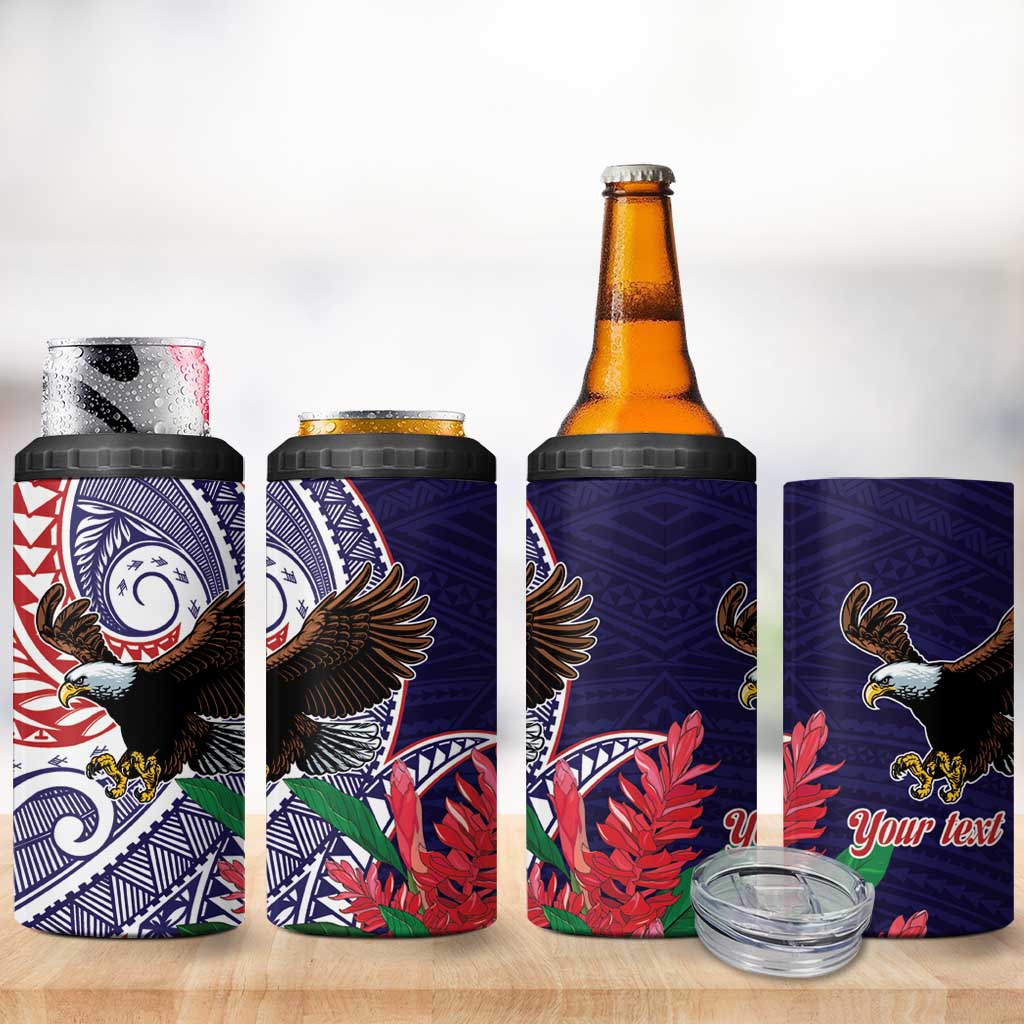 American Samoa Bald Eagle Personalized 4 in 1 Can Cooler Tumbler Polynesian Teuila Flowers - Polynesian Pride