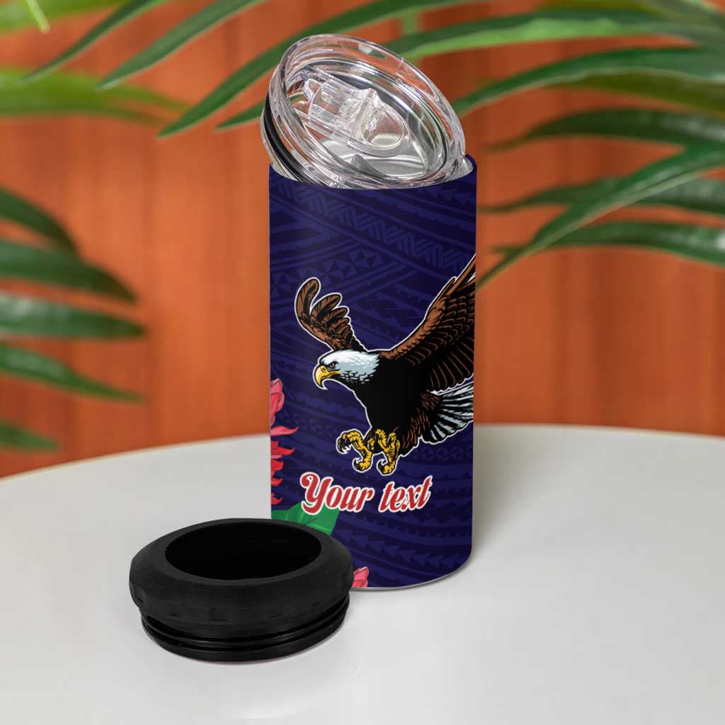American Samoa Bald Eagle Personalized 4 in 1 Can Cooler Tumbler Polynesian Teuila Flowers - Polynesian Pride