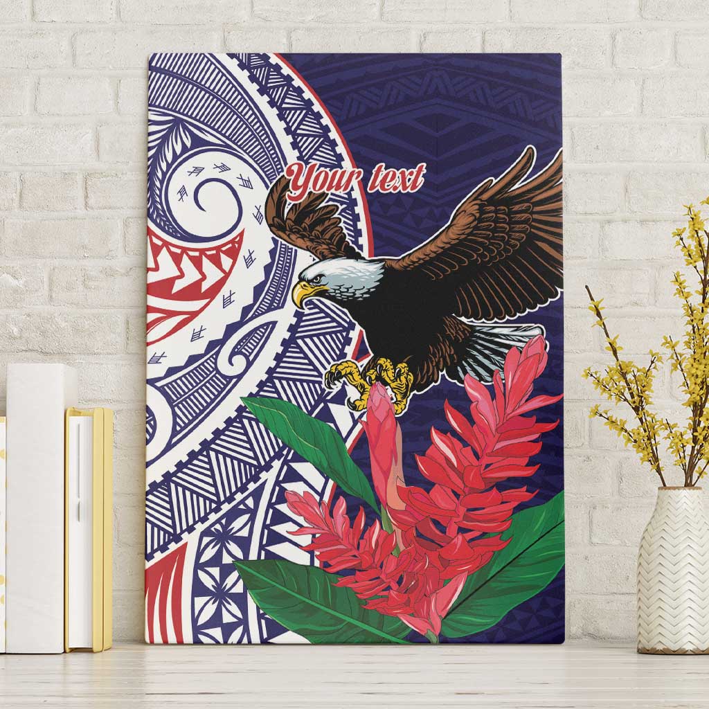 American Samoa Bald Eagle Personalized Canvas Wall Art Polynesian Teuila Flowers LT9 Without Frame Blue - Polynesian Pride