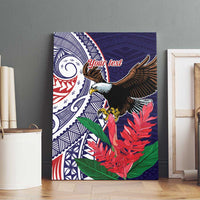 American Samoa Bald Eagle Personalized Canvas Wall Art Polynesian Teuila Flowers - Polynesian Pride