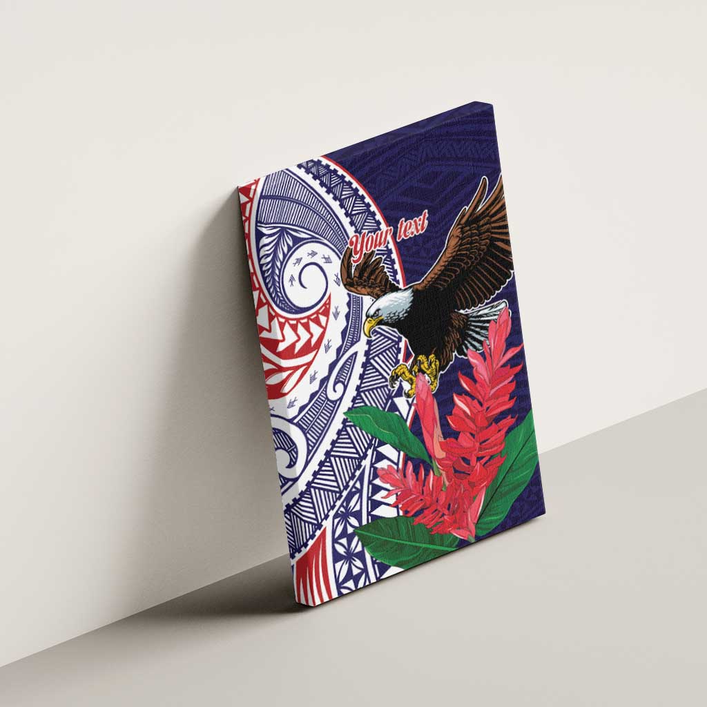 American Samoa Bald Eagle Personalized Canvas Wall Art Polynesian Teuila Flowers - Polynesian Pride