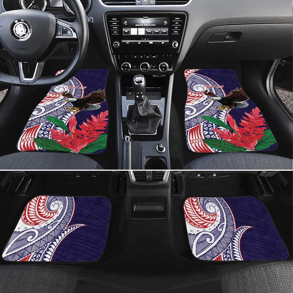 American Samoa Bald Eagle Personalized Car Mats Polynesian Teuila Flowers LT9 Set 4pcs Blue - Polynesian Pride