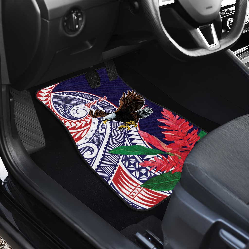 American Samoa Bald Eagle Personalized Car Mats Polynesian Teuila Flowers - Polynesian Pride