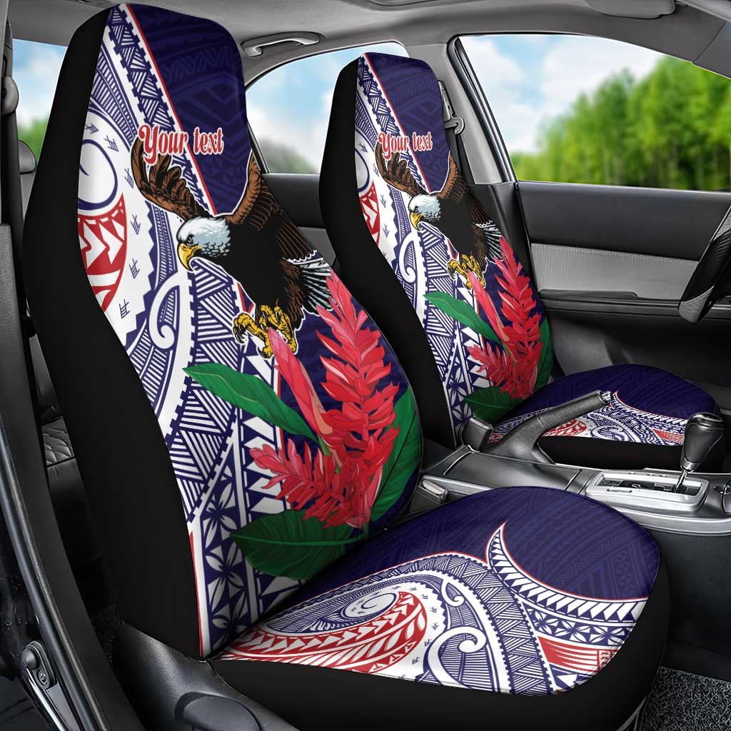 American Samoa Bald Eagle Personalized Car Seat Cover Polynesian Teuila Flowers - Polynesian Pride
