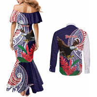 American Samoa Bald Eagle Personalized Couples Matching Mermaid Dress and Long Sleeve Button Shirt Polynesian Teuila Flowers - Polynesian Pride
