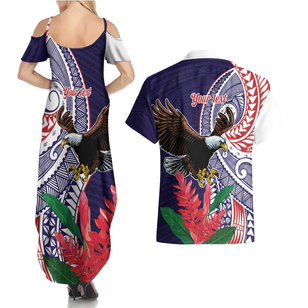 American Samoa Bald Eagle Personalized Couples Matching Summer Maxi Dress and Hawaiian Shirt Polynesian Teuila Flowers - Polynesian Pride