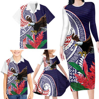American Samoa Bald Eagle Personalized Family Matching Long Sleeve Bodycon Dress and Hawaiian Shirt Polynesian Teuila Flowers - Polynesian Pride