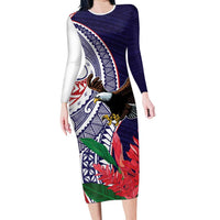 American Samoa Bald Eagle Personalized Family Matching Long Sleeve Bodycon Dress and Hawaiian Shirt Polynesian Teuila Flowers - Polynesian Pride