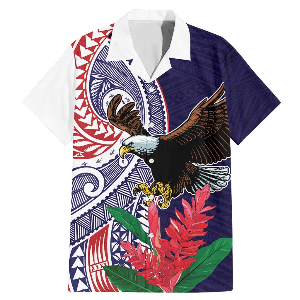 American Samoa Bald Eagle Personalized Family Matching Mermaid Dress and Hawaiian Shirt Polynesian Teuila Flowers - Polynesian Pride