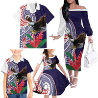 American Samoa Bald Eagle Personalized Family Matching Off The Shoulder Long Sleeve Dress and Hawaiian Shirt Polynesian Teuila Flowers - Polynesian Pride