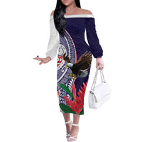 American Samoa Bald Eagle Personalized Family Matching Off The Shoulder Long Sleeve Dress and Hawaiian Shirt Polynesian Teuila Flowers - Polynesian Pride