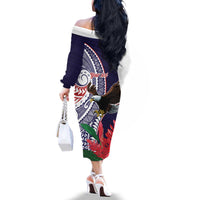 American Samoa Bald Eagle Personalized Family Matching Off The Shoulder Long Sleeve Dress and Hawaiian Shirt Polynesian Teuila Flowers - Polynesian Pride