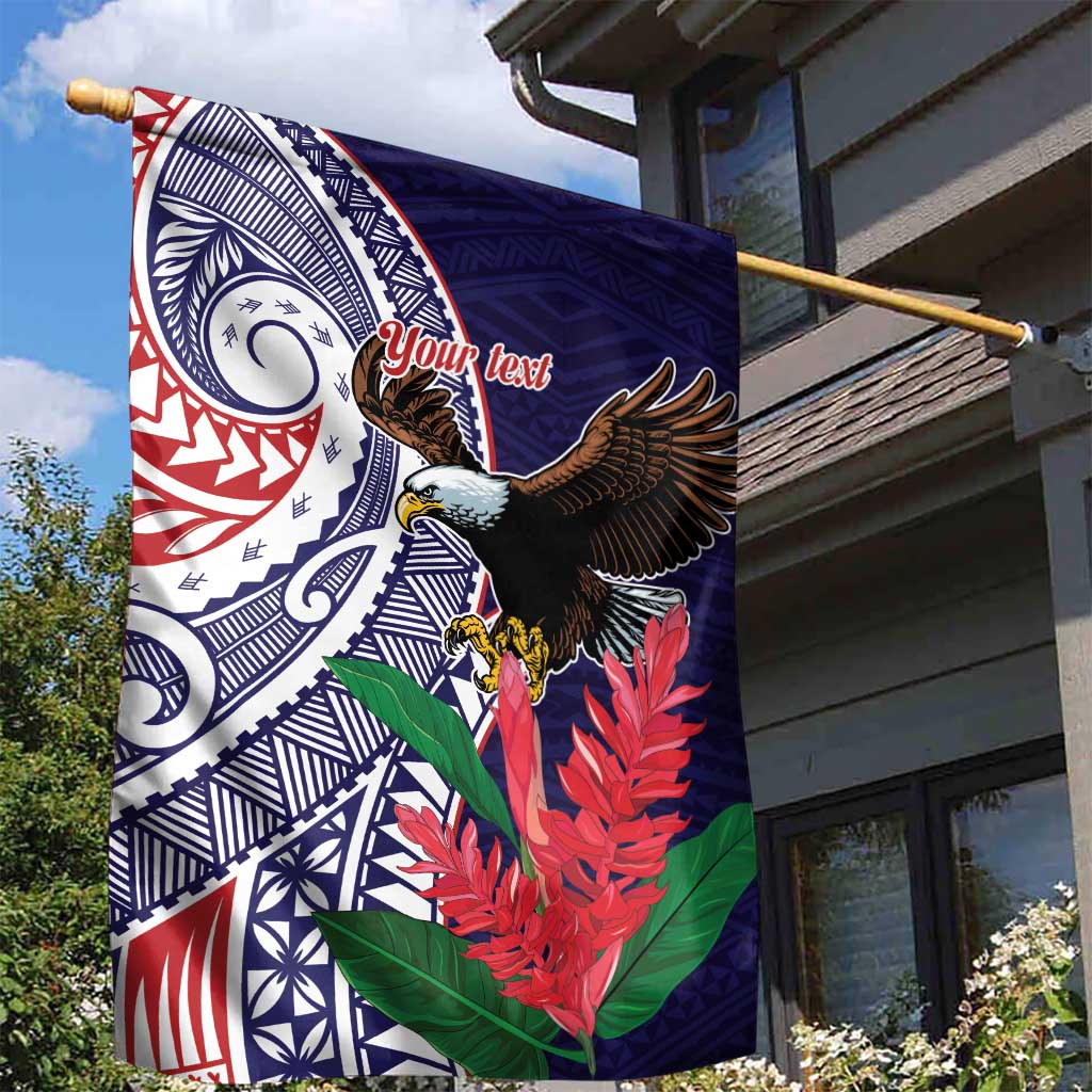 American Samoa Bald Eagle Personalized Garden Flag Polynesian Teuila Flowers - Polynesian Pride