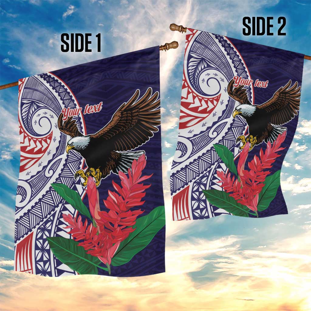 American Samoa Bald Eagle Personalized Garden Flag Polynesian Teuila Flowers - Polynesian Pride