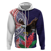 American Samoa Bald Eagle Personalized Hoodie Polynesian Teuila Flowers - Polynesian Pride