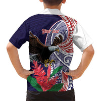 American Samoa Bald Eagle Personalized Kid Hawaiian Shirt Polynesian Teuila Flowers - Polynesian Pride
