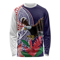 American Samoa Bald Eagle Personalized Long Sleeve Shirt Polynesian Teuila Flowers - Polynesian Pride