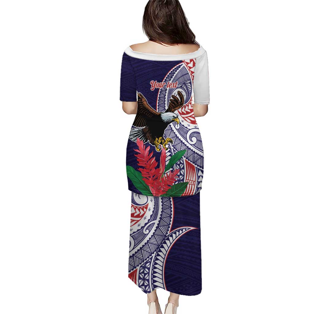 American Samoa Bald Eagle Personalized Puletasi Polynesian Teuila Flowers - Polynesian Pride