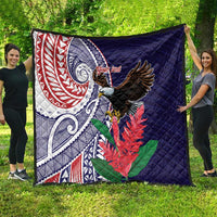 American Samoa Bald Eagle Personalized Quilt Polynesian Teuila Flowers - Polynesian Pride