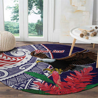 American Samoa Bald Eagle Personalized Round Carpet Polynesian Teuila Flowers - Polynesian Pride