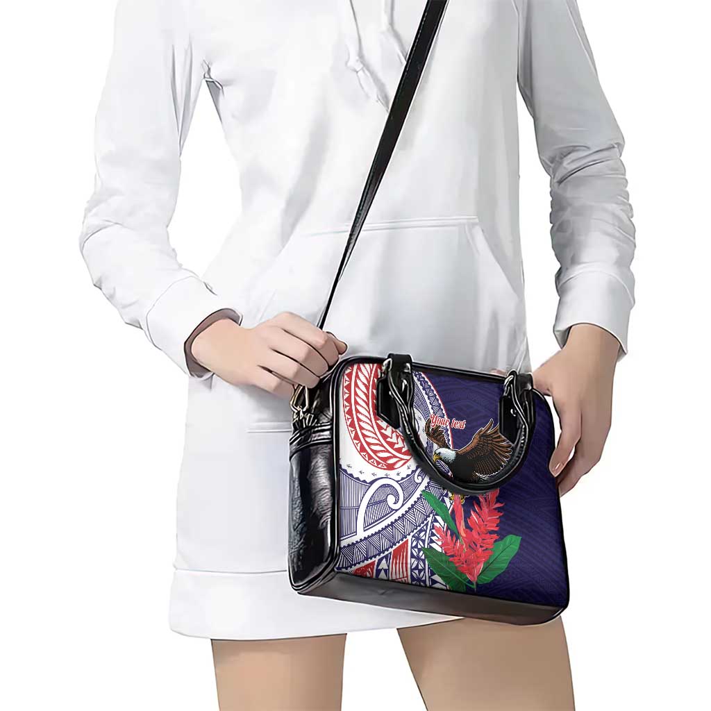 American Samoa Bald Eagle Personalized Shoulder Handbag Polynesian Teuila Flowers - Polynesian Pride