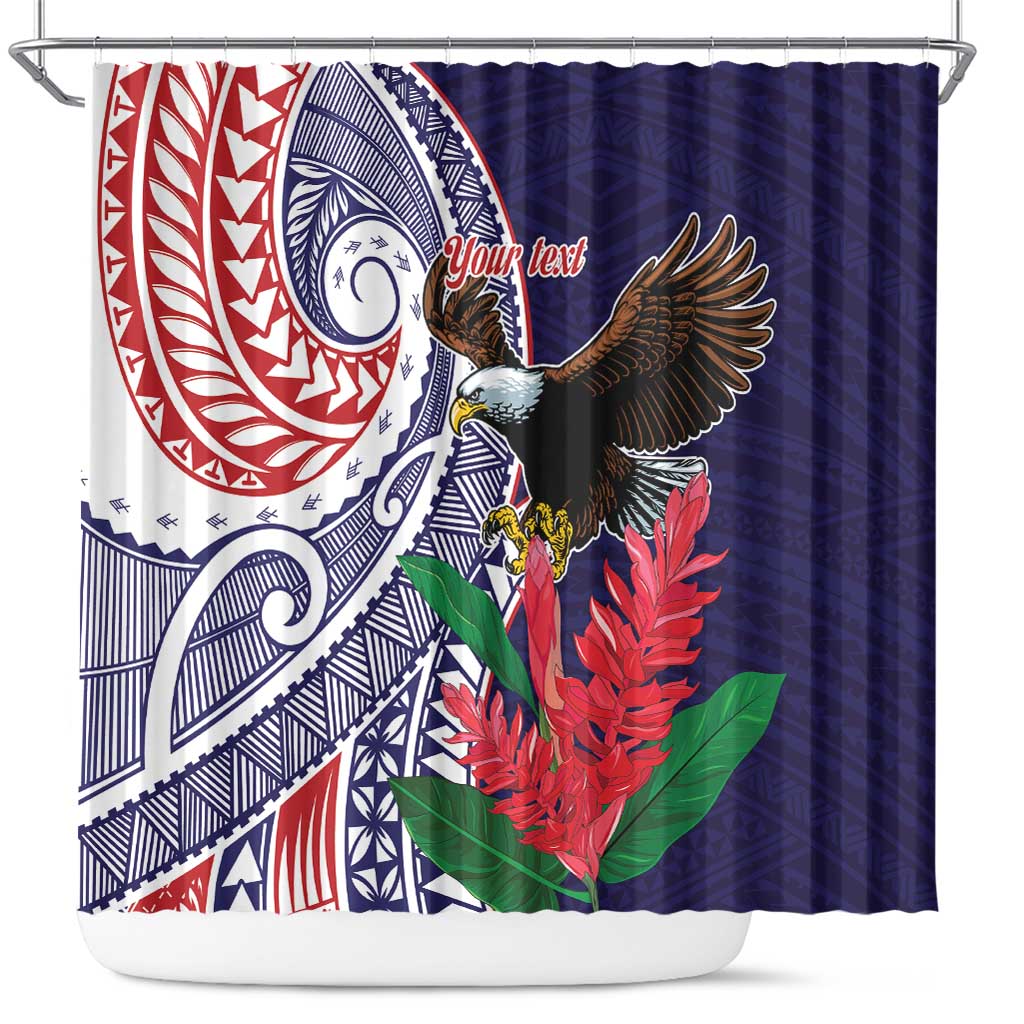 American Samoa Bald Eagle Personalized Shower Curtain Polynesian Teuila Flowers LT9 Blue - Polynesian Pride