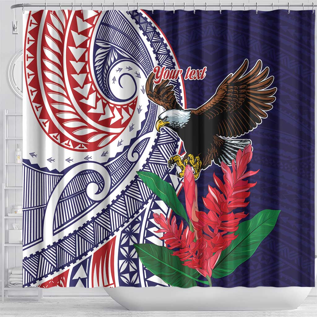 American Samoa Bald Eagle Personalized Shower Curtain Polynesian Teuila Flowers - Polynesian Pride