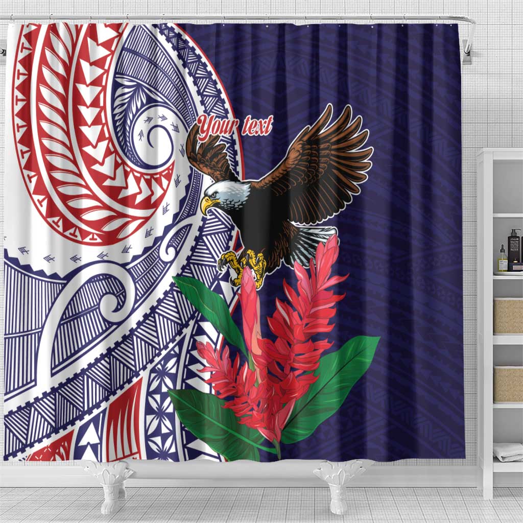 American Samoa Bald Eagle Personalized Shower Curtain Polynesian Teuila Flowers - Polynesian Pride