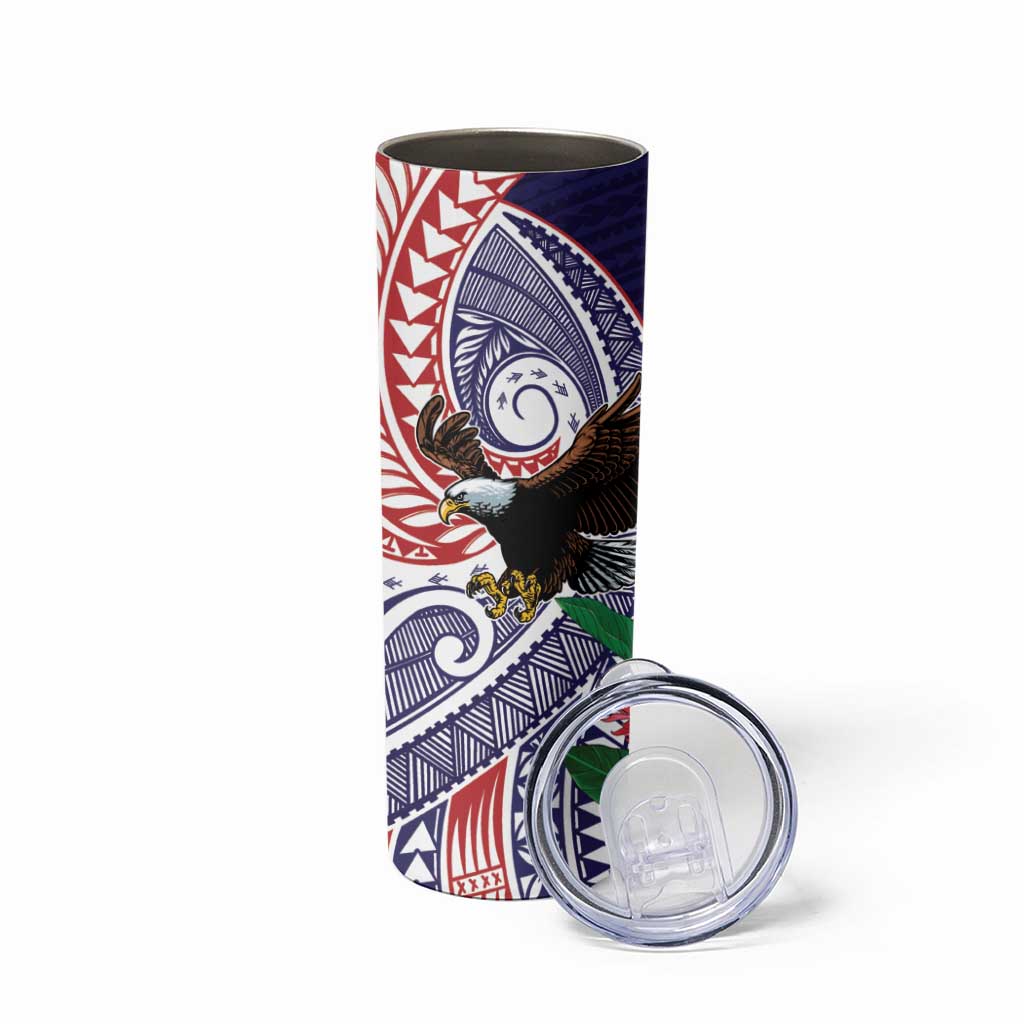 American Samoa Bald Eagle Personalized Skinny Tumbler Polynesian Teuila Flowers - Polynesian Pride