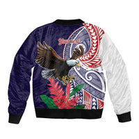American Samoa Bald Eagle Personalized Sleeve Zip Bomber Jacket Polynesian Teuila Flowers - Polynesian Pride