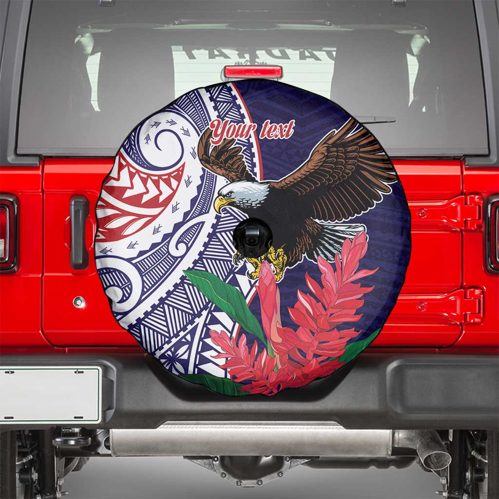 American Samoa Bald Eagle Personalized Spare Tire Cover Polynesian Teuila Flowers - Polynesian Pride