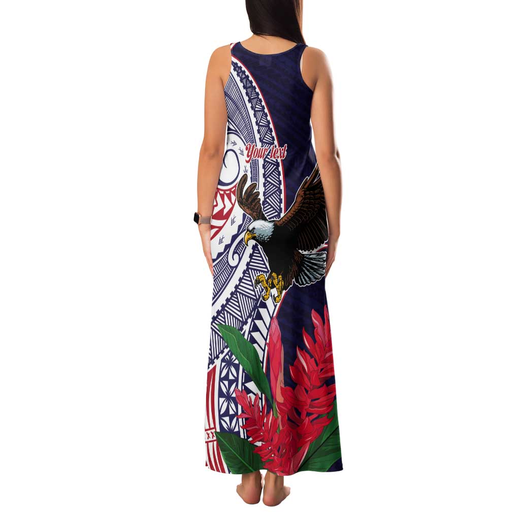 American Samoa Bald Eagle Personalized Tank Maxi Dress Polynesian Teuila Flowers - Polynesian Pride