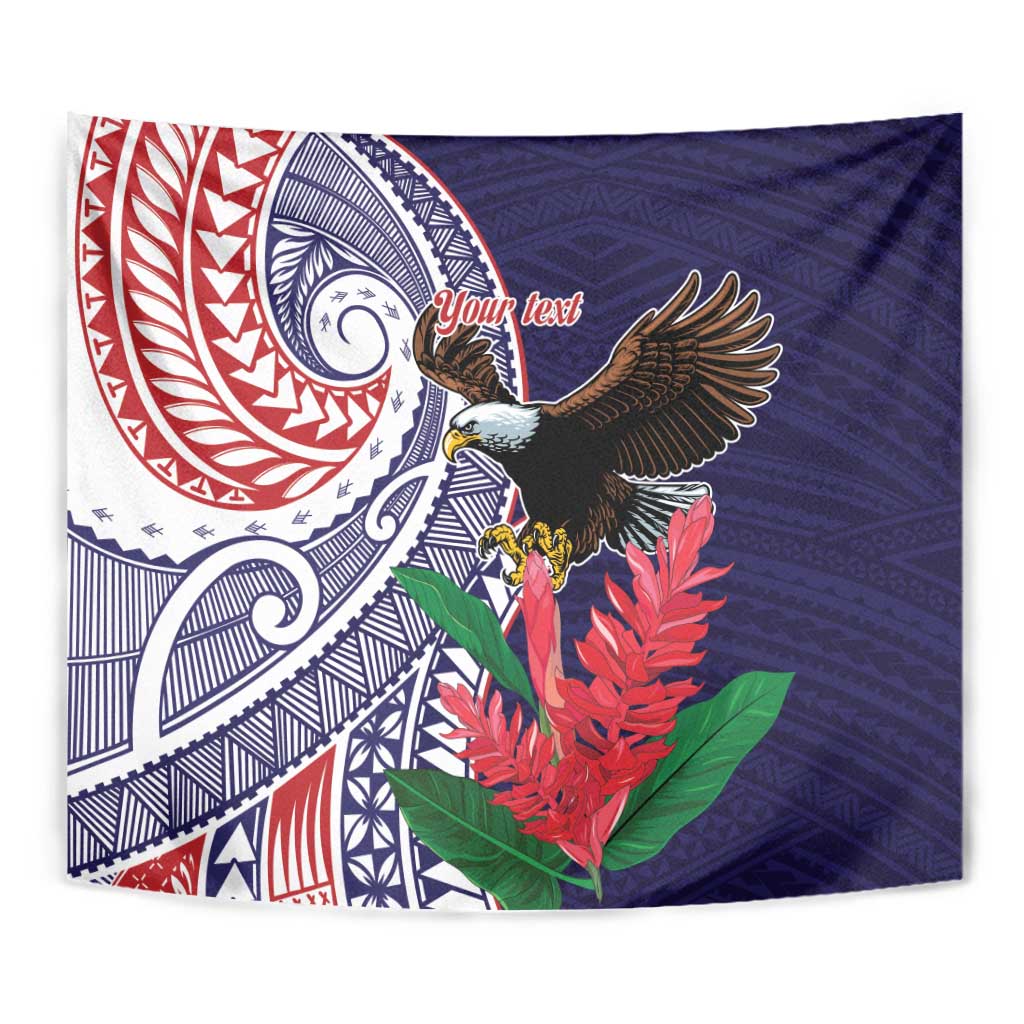 American Samoa Bald Eagle Personalized Tapestry Polynesian Teuila Flowers - Polynesian Pride