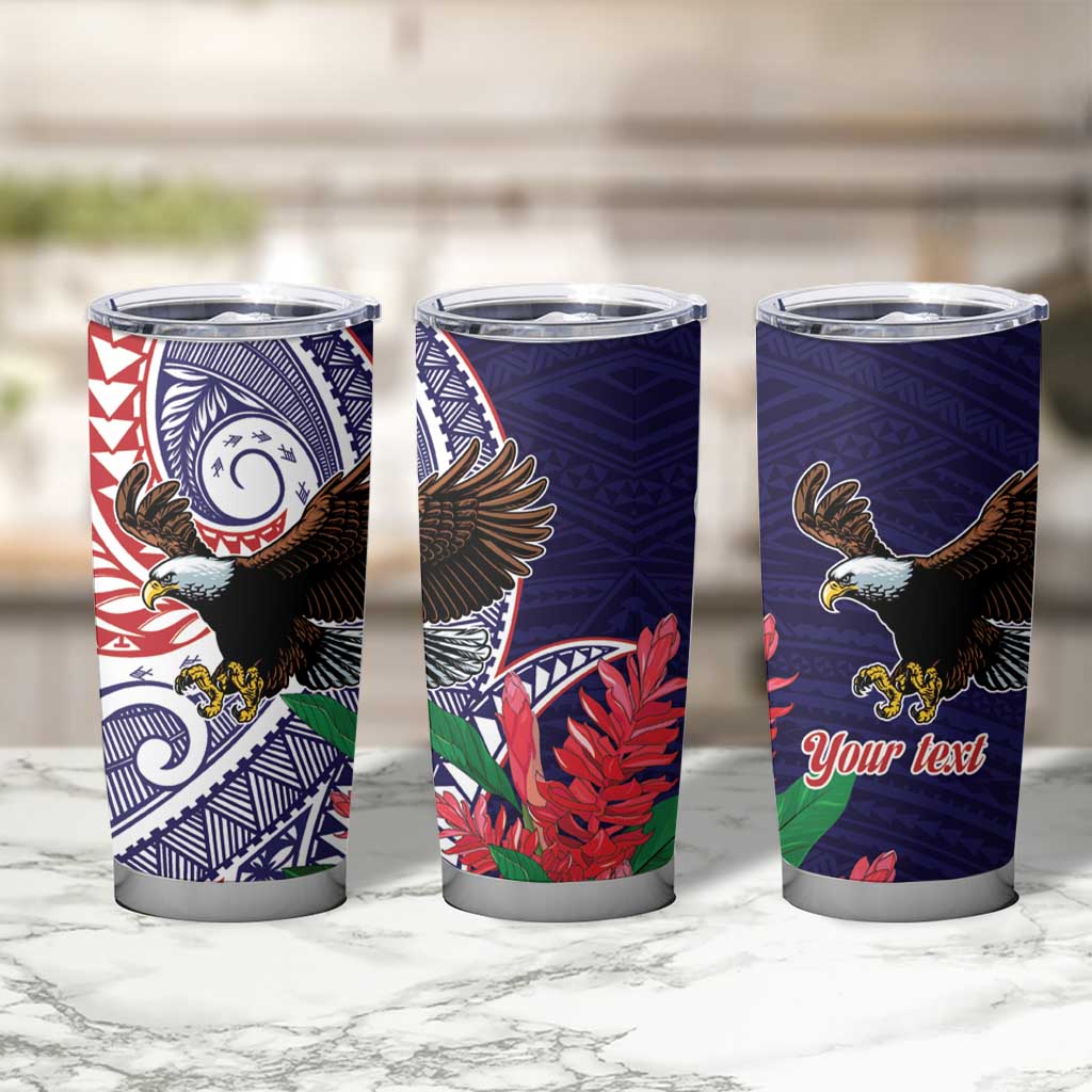 American Samoa Bald Eagle Personalized Tumbler Cup Polynesian Teuila Flowers - Polynesian Pride